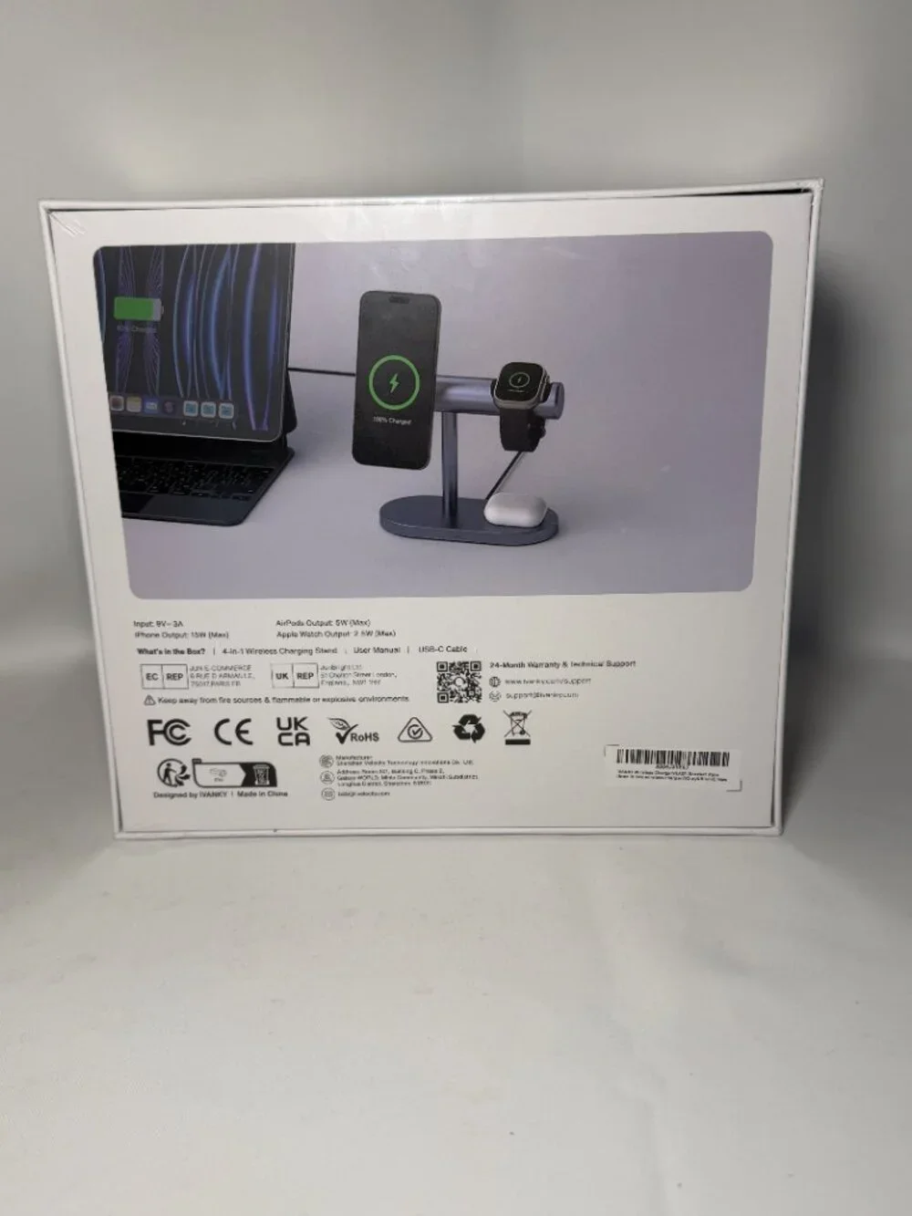 Ivanky Qi2 Certified 4-in-1 Wireless Charging Stand 15W Fast Charging Silver NIB